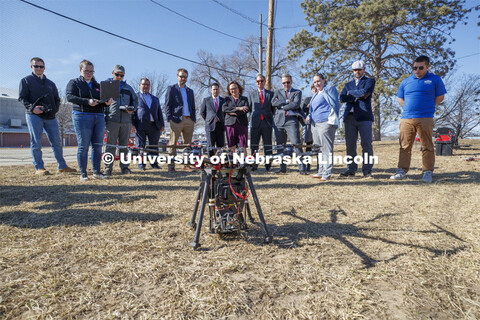 Senator Deb Fischer watches a demonstration of the NIMBUS Lab's drilling drone as part of her tour a