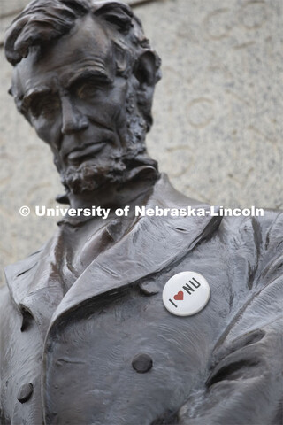 NU Advocacy Day at the Capitol. Statue of Abe Lincoln outside the Capitol decked out with an “I Lo