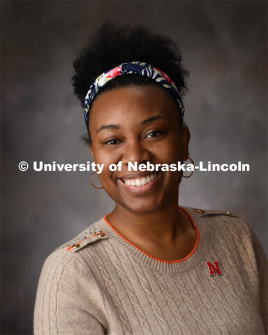 Studio portrait of Auntaya Ware, Husker Hub. March 12, 2020. 