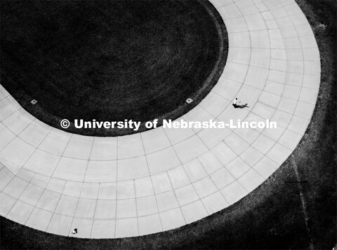 Aerial view of the Tractor Test Laboratory oval test track. March 24, 2020. 