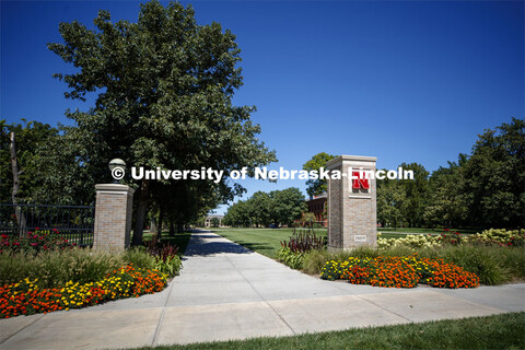 East Campus entrance gateway. First Day of classes on UNL campus. August 17, 2020. 