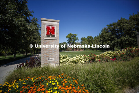 East Campus entrance gateway. First Day of classes on UNL campus. August 17, 2020. 