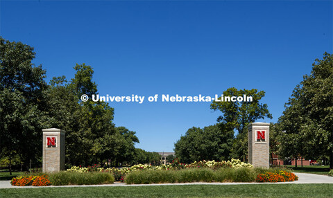 East Campus entrance gateway. First Day of classes on UNL campus. August 17, 2020. 