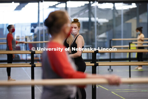 Lynne Nevin leads a Ballet class in the Carson Center dance studio. First day for in-person learning