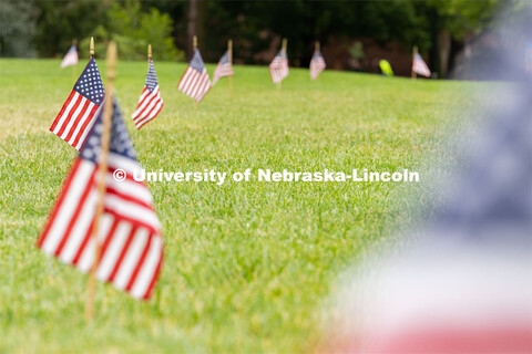 American flags placed across the Donald and Lorena Meier Commons on Thursday, September 10, 2020 in 