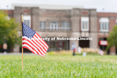 An American flag placed in the Donald and Lorena Meier Commons on Thursday, September 10, 2020 in Li