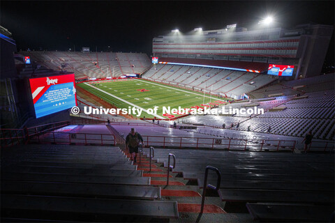 UNL ROTC cadets and Lincoln first responders run the steps of Memorial Stadium to honor those who di