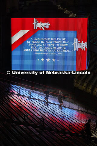 UNL ROTC cadets and Lincoln first responders run the steps of Memorial Stadium to honor those who di