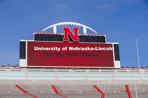 Cornhusker Marching Band, Cheer Squad and Homecoming Royalty met in the empty Memorial Stadium to re