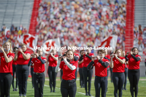 Cornhusker Marching Band, Cheer Squad and Homecoming Royalty met in the empty Memorial Stadium to re