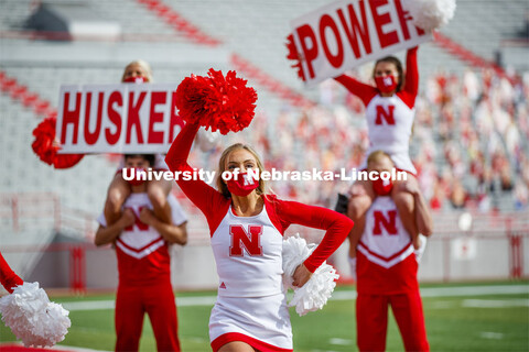 Cornhusker Marching Band, Cheer Squad and Homecoming Royalty met in the empty Memorial Stadium to re