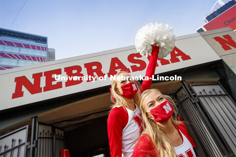 Cornhusker Marching Band, Cheer Squad and Homecoming Royalty met in the empty Memorial Stadium to re