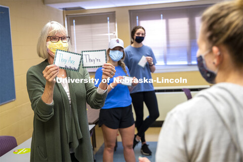 Students in Barbara Terwilliger’s Health and Wellness in the Elementary Classroom course do “ene