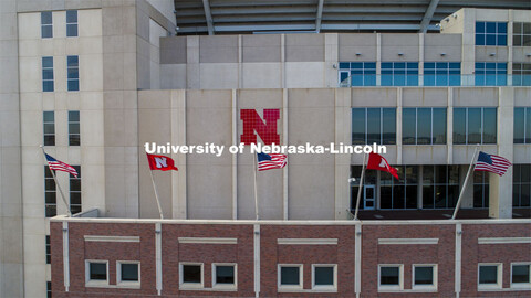 Flags on the East Stadium. American and Husker flags. December 1, 2020. 