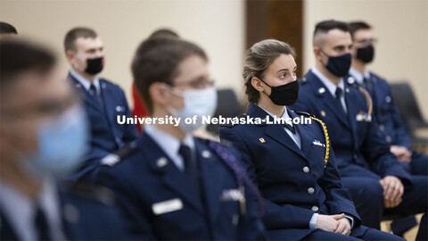 President Ted Carter addresses the Air Force and Navy ROTC Cadets in the Union’s Centennial Hall. 