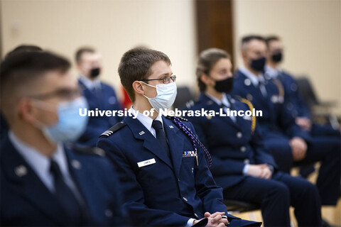 President Ted Carter addresses the Air Force and Navy ROTC Cadets in the Union’s Centennial Hall. 