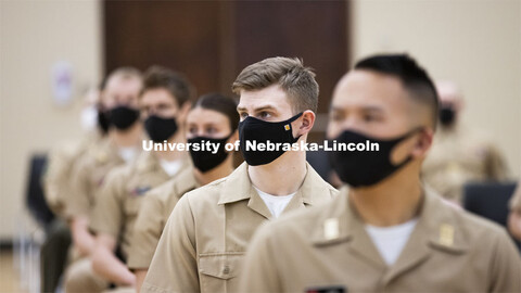 President Ted Carter addresses the Air Force and Navy ROTC Cadets in the Union’s Centennial Hall. 