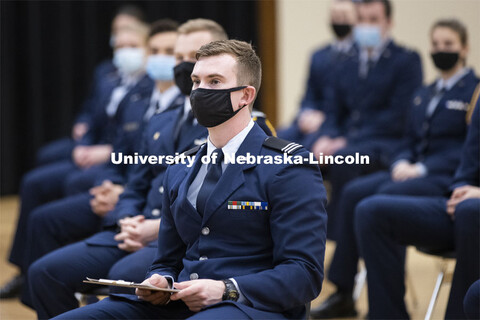 President Ted Carter addresses the Air Force and Navy ROTC Cadets in the Union’s Centennial Hall. 