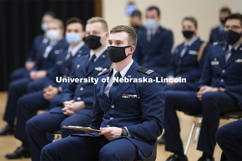 President Ted Carter addresses the Air Force and Navy ROTC Cadets in the Union’s Centennial Hall. 