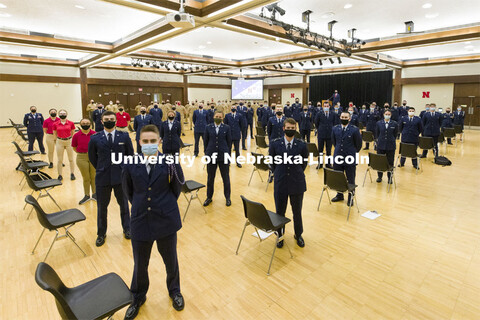 President Ted Carter addresses the Air Force and Navy ROTC Cadets in the Union’s Centennial Hall. 