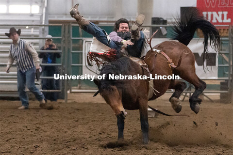 Nebraska’s Jack Miller competes in the bareback riding event during the Nebraska Cornhusker Colleg