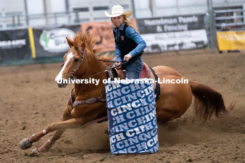 Nebraska’s Jullian Zaun competes in the barrel racing event during the Nebraska Cornhusker College