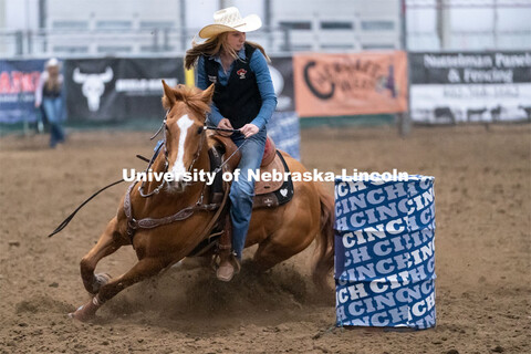 Nebraska’s Jullian Zaun competes in the barrel racing event during the Nebraska Cornhusker College