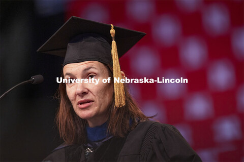 Professor Jennifer Clarke delivers her commencement address “The Power of Perspective.” Graduate