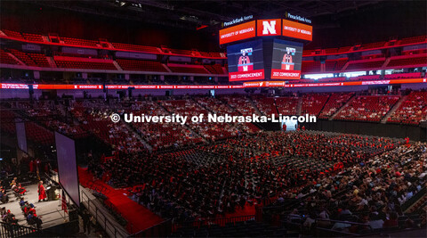 Chancellor Ronnie Green speaks to the crowd. Undergraduate Commencement at Pinnacle Bank Arena. Augu