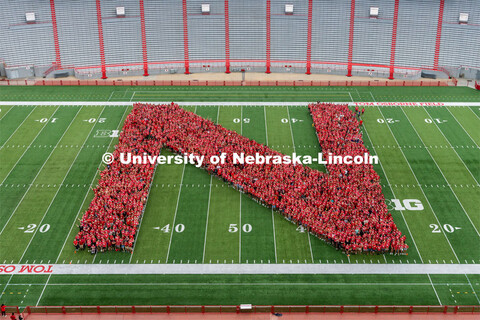 Part of the Big Red Welcome is the formation of an N on the field in Memorial Stadium made up of the