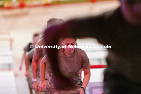 Army ROTC cadets and cadre run the west stadium steps Thursday morning. UNL ROTC cadets and Lincoln 