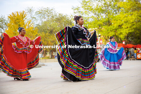 Sangre Azteca dances as part of Fiesta on the Green on the Nebraska Union Plaza. Fiesta on the Green
