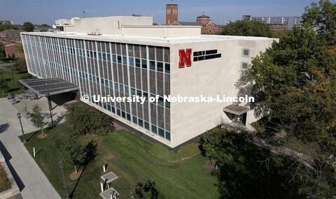 High angle exterior view of Andersen Hall, College of Journalism and Mass Communications.  October 1