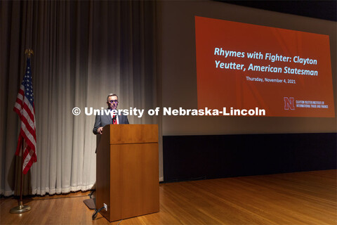 Chancellor Ronnie Green talks at the celebration in the Sheldon auditorium. Book launch and celebrat