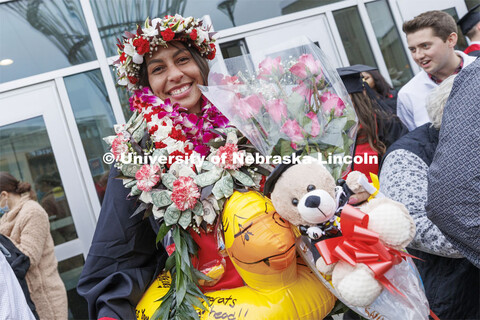 Bella Cravens models her Hawaiian graduation lei she received from her family. Undergraduate Commenc