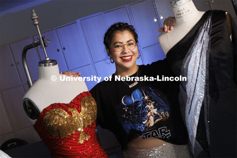 Adria Sanchez-Chaidez, a graduate student in Textiles, Merchandising and Fashion Design, poses with 