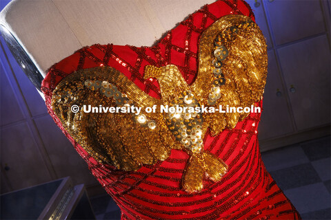 Up-close details on Sanchez-Chiadez's Wonder Woman gown. The bead work on “Diana on the Town”, o