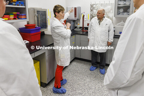 Amanda Ramer-Tait answers questions as the Board of Regents tours the Nebraska Gnotobiotic Mouse Pro