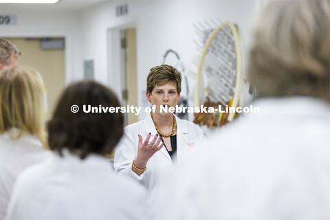 Amanda Ramer-Tait answers questions as the Board of Regents tours the Nebraska Gnotobiotic Mouse Pro