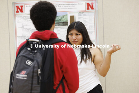 Stephanie Perez discusses the civil engineering research. Undergraduate Student Poster Session in th