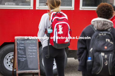 Students lined up for Food Trucks @ Lunch. Students could use their meal plan for a lunch outside th