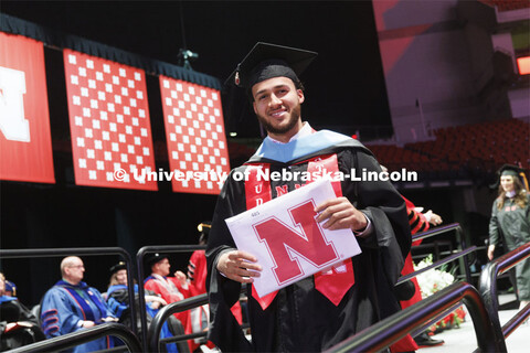 Kobe Webster receives his masters degree. The Huskers men’s basketball player received his masters