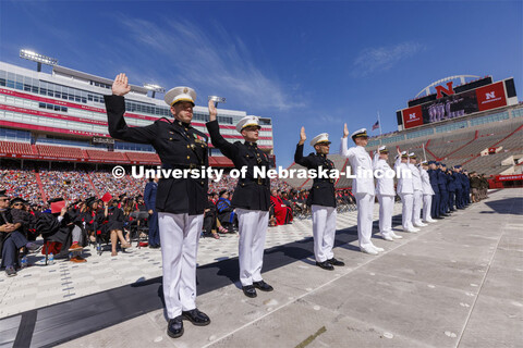 ROTC cadets take their commissioning oath at the start of the commencement. UNL undergraduate commen