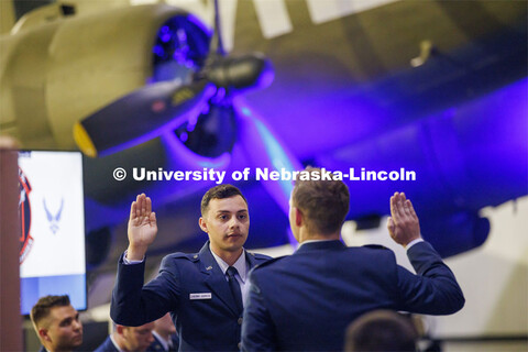 Second Lt. Emmanuel Encina-Garcia recites the Oath of Office Monday afternoon. The university’s Ai