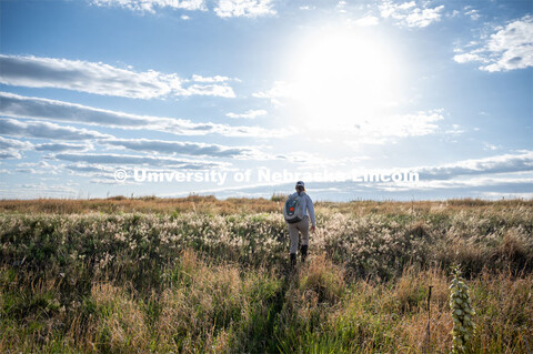 PhD student Grace Schuster looks and listens for different bird species during point counts, which a