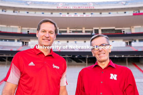 Trev Alberts, Vice Chancellor, Director of Athletics, and UNL Chancellor Ronnie Green in Memorial St