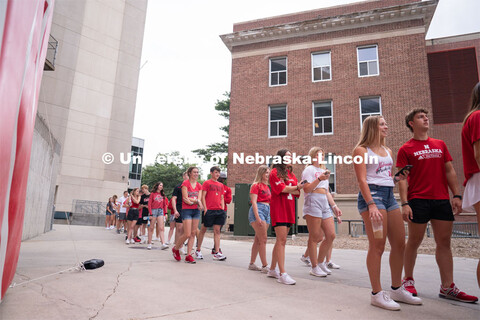Husker fans are lined up and scanning their tickets to get in to the Nebraska vs Northwestern footba
