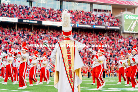 Cornhusker Marching Band plays for the halftime show. Nebraska vs. Georgia Southern football in Memo