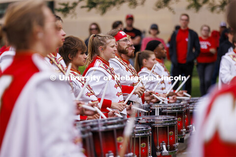UNL Drumline gives a pregame performance outside the Sheldon Art Museum on Saturday. Nebraska vs. Ge