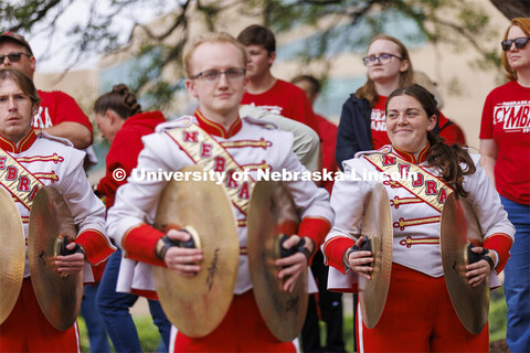 UNL Drumline gives a pregame performance outside the Sheldon Art Museum on Saturday. Nebraska vs. Ge